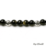 Bracelet Mala 108 Perles en Obsidienne Dorée