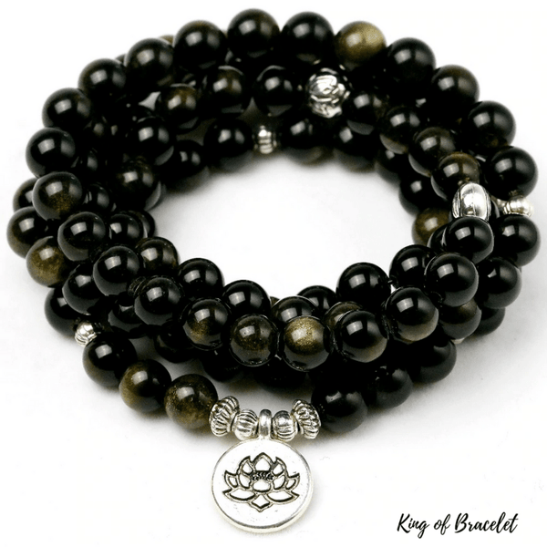 Bracelet Mala 108 Perles en Obsidienne Dorée - King of Bracelet