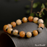 Bracelet Perles Lotus en Jade Orange Véritable - King of Bracelet