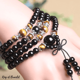 Bracelet 108 Perles en Tourmaline Noire et Oeil de Tigre