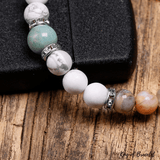Bracelet Perles Agate Feuille de Bambou, Howlite et Amazonite