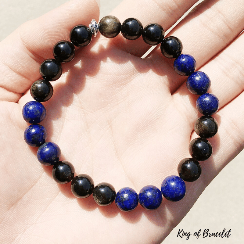 Bracelet en Lapis Lazuli et Obsidienne Dorée