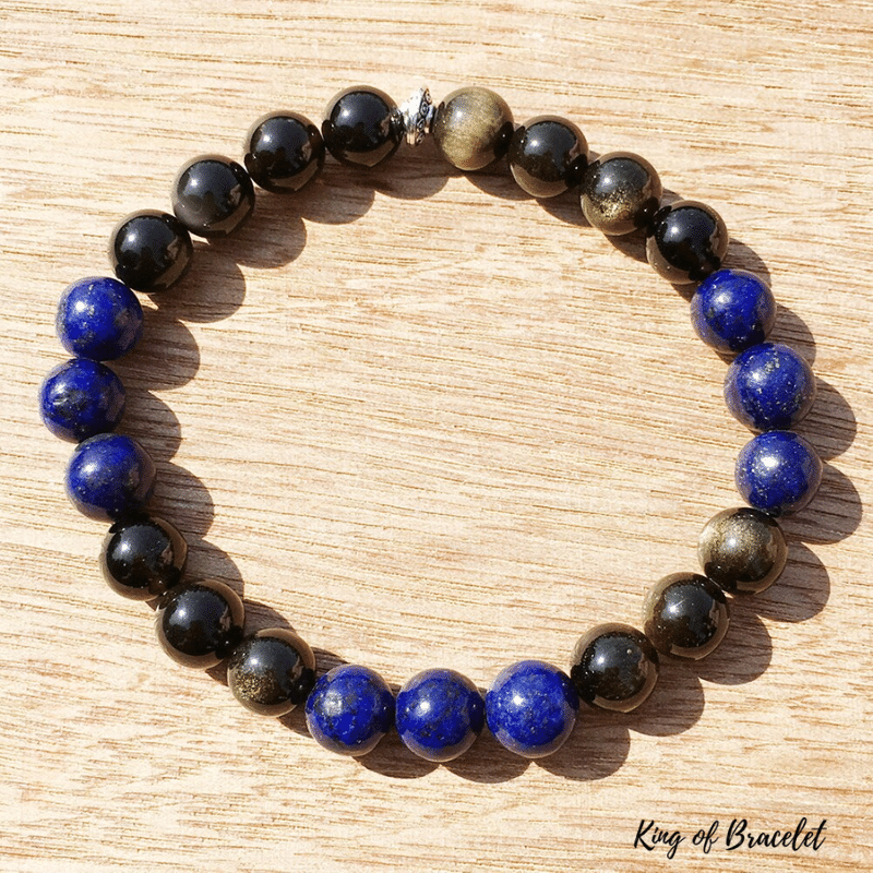 Bracelet Perles Lapis Lazuli et Obsidienne Dorée - King of Bracelet