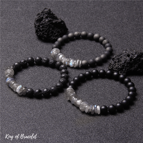Bracelet Perles Onyx Noir Mat et Labradorite - King of Bracelet