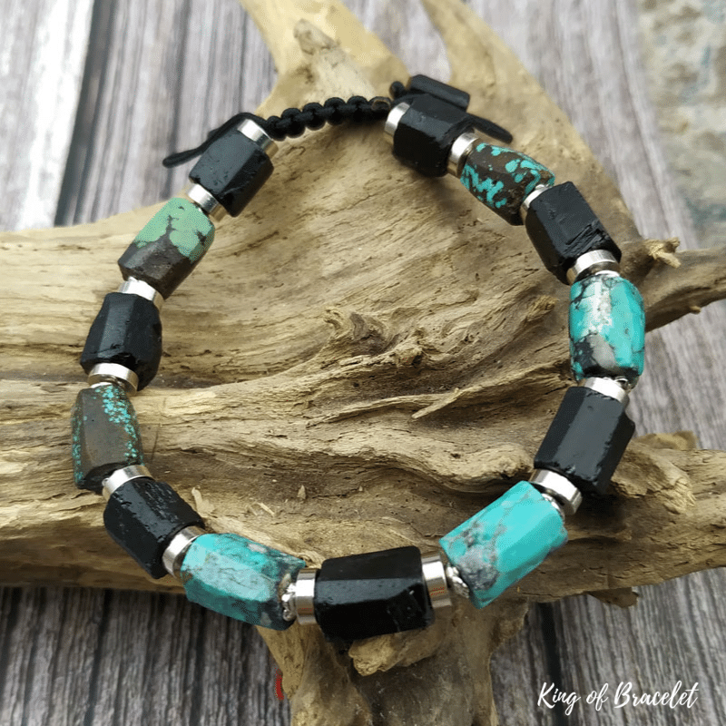 Bracelet en Tourmaline Noire et Turquoise Brute - King of Bracelet