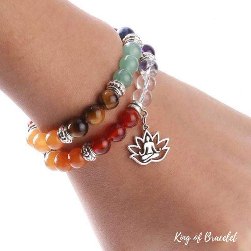 Bracelet Baroque 7 Chakras En Pierres - Protection, équilibre énergétique - Cornaline Rouge - Sans Fermoir
