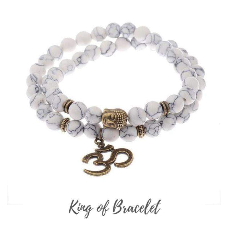 Bracelet OM et Bouddha en Howlite Blanche - King of Bracelet