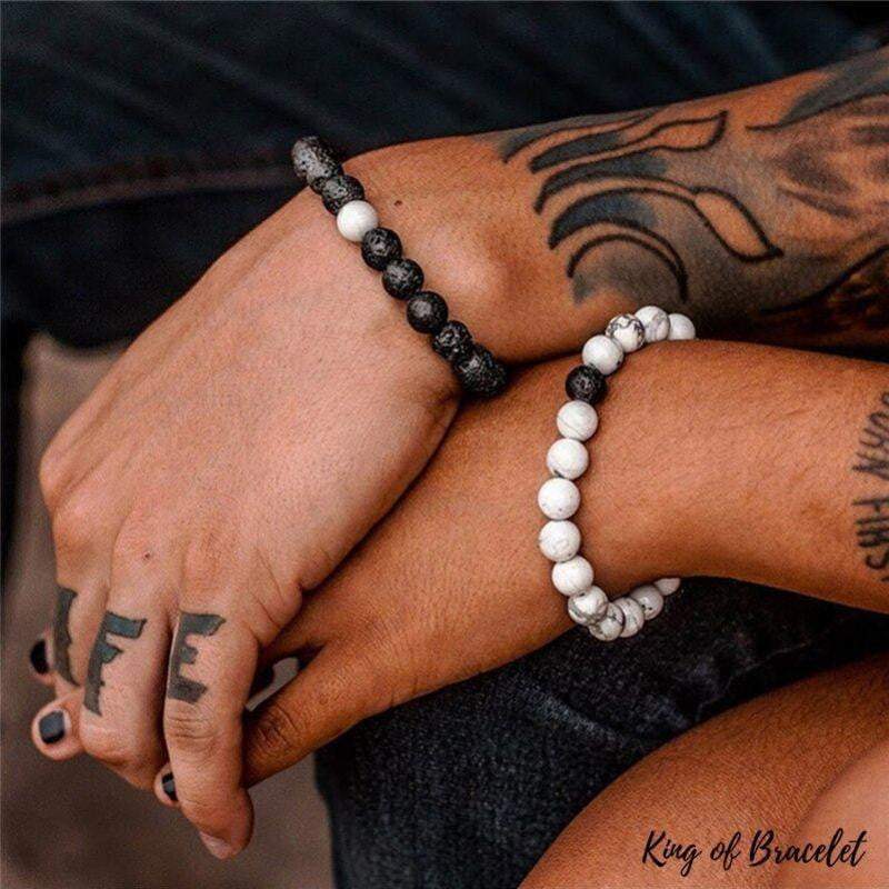 Bracelet Distance pour Couple "Yin & Yang" en Pierre de Lave - King of Bracelet