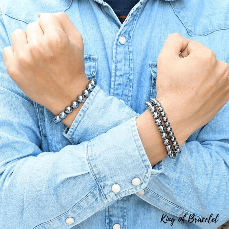 Bracelet Homme En Hématite Naturelle – Bijou Masculin élégant, Cadeau Anniversaire, Mariage Ou Quotidien - 8