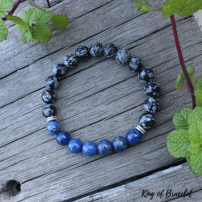 Bracelet Mala en Lapis Lazuli et Obsidienne Neige