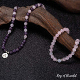 Bracelet Mala Lotus 108 Perles en Améthyste et Quartz Rose - King of Bracelet