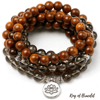 Bracelet Mala Tibétain en Quartz Fumé et Perles de Bois - King of Bracelet