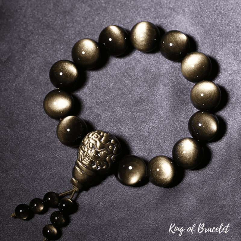 Bracelet Mala Tibétain en Obsidienne Dorée - King of Bracelet