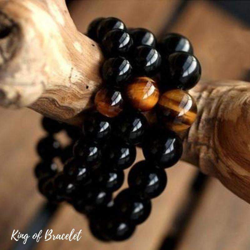 NEW - Bracelet raffiné de pierres œil de tigre violet & onyx noir 100% naturelles - Gamme luxe main image 1